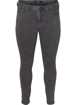 Cropped Amy Jeans med hög midja och dragkedja, Grey Denim, Packshot image number 0