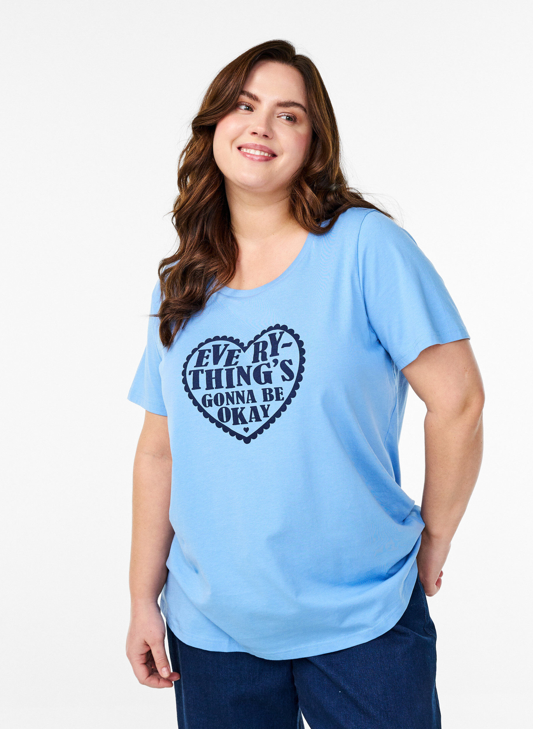 Zizzi T-shirt i bomull med motiv, D.R.Blue w. Every, Model image number 0