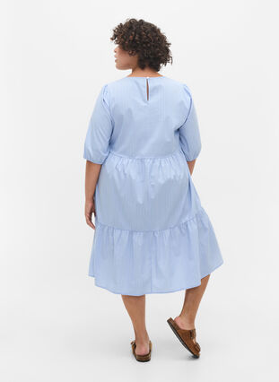 Randig klänning med korta puffärmar, Blue As Sample, Model image number 1