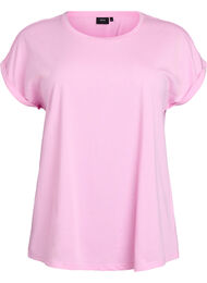 Kort&auml;rmad t-shirt i bomullsmix, Rosa