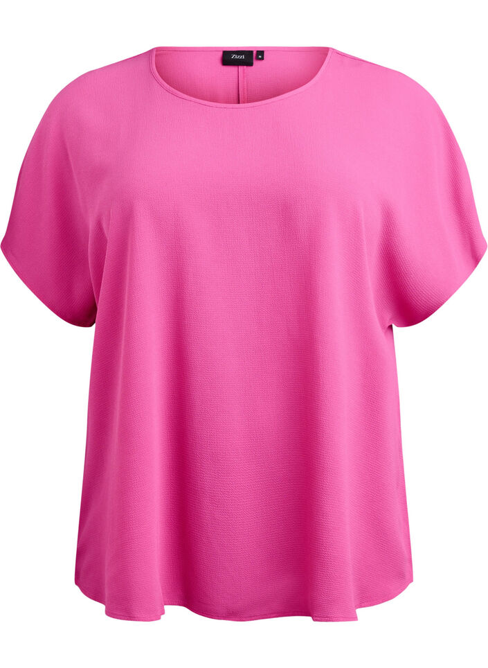 Blus med korta &auml;rmar och rund halsringning, Rosa, Packshot image number 0