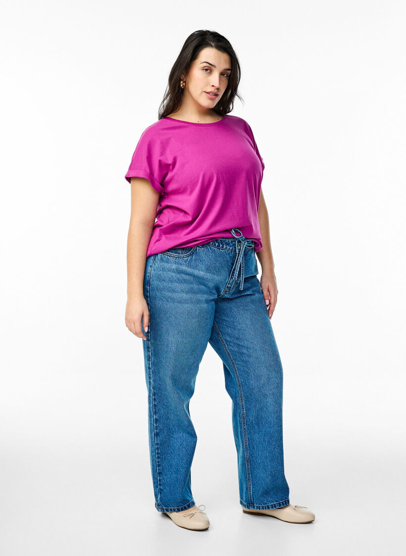 Kortärmad t-shirt i bomullsmix, Lila, Model image number 1