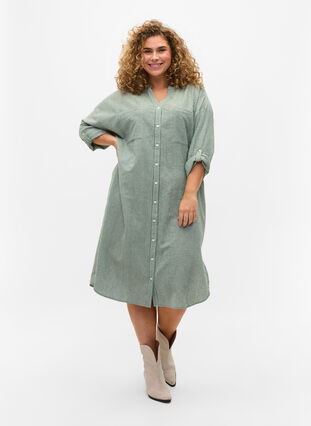 Randig skjortklänning i bomull, Green Stripe, Model image number 2