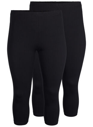 FLASH - 2-pack 3/4 leggings i bomull, Black / Black, Packshot image number 0