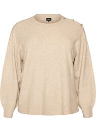 Stickad blus med knappdetalj, Beige