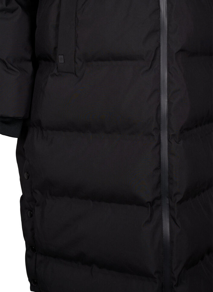 L&aring;ng puffervinterjacka med huva, Svart, Packshot image number 3