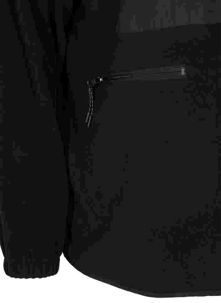 Fleecejacka med hög krage och fickor, Black, Packshot image number 3