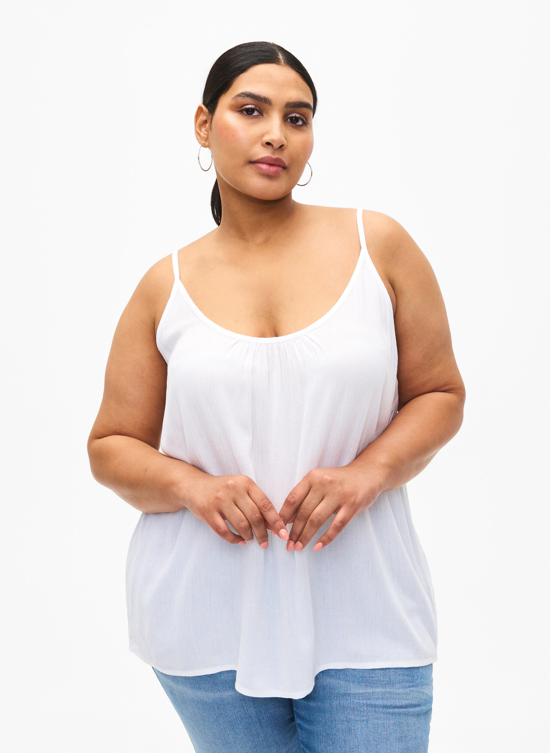 Zizzi Topp med axelband i viskos, Vit, Model image number 0