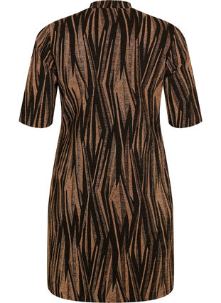 Mönstrad klänning med glitter och korta ärmar, Black w. Copper, Packshot image number 1