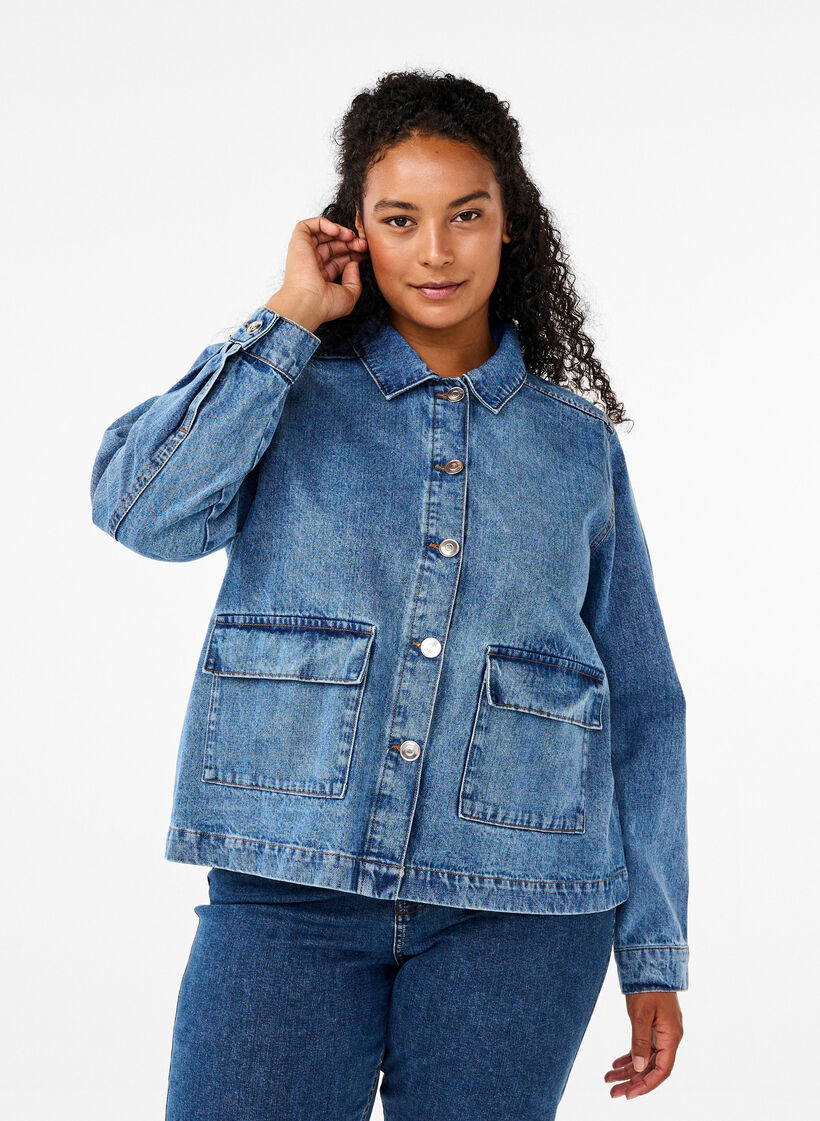 Skjortjacka i denim med fickor, Blue Denim, Model image number 0