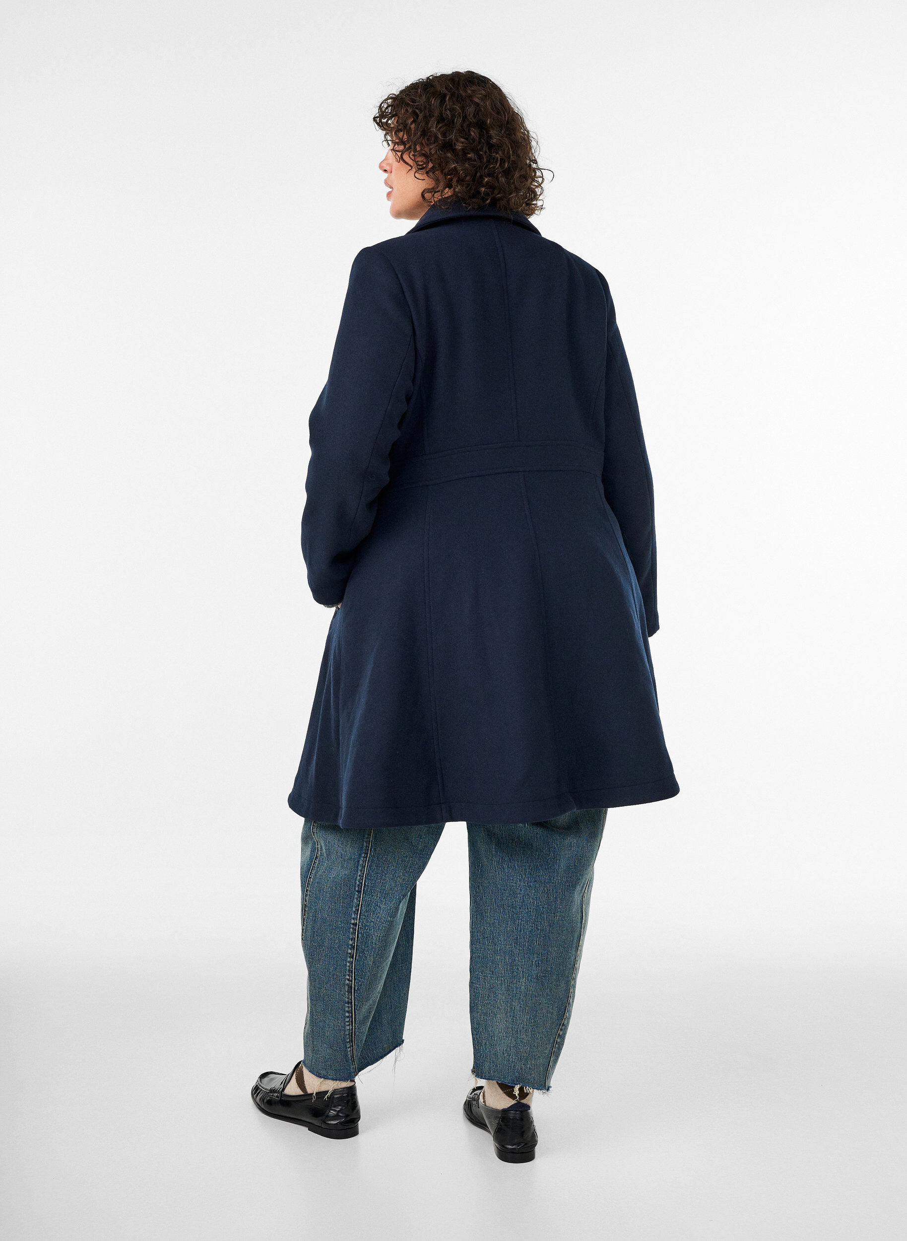 ZizziA-line wool coat with pockets, Blue, Model image number 2