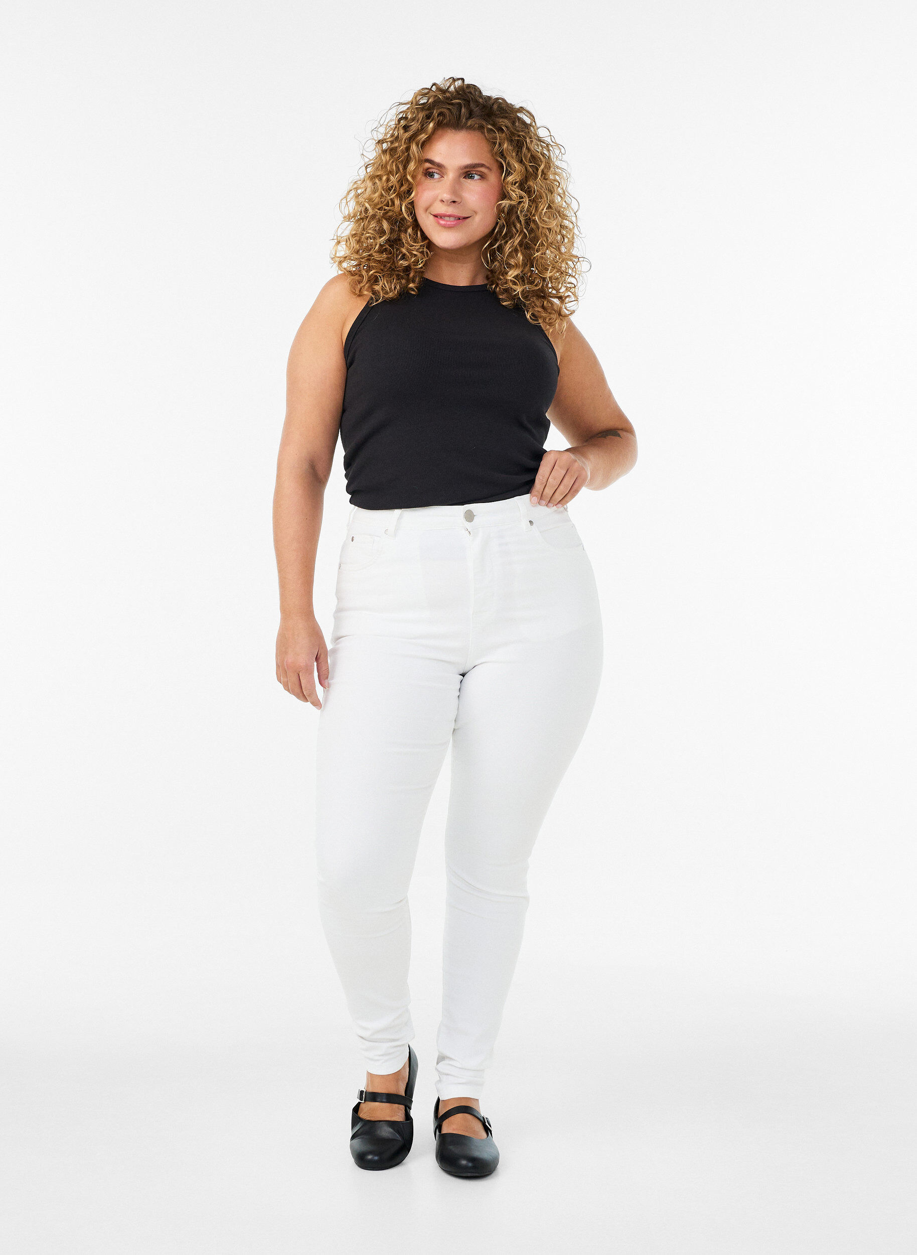 Amy jeans med h&ouml;g midja och supersmal passform, Vit, Model