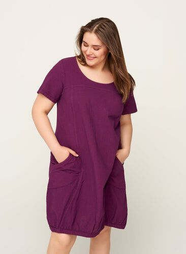 Klänning med fickor , Dark Purple, Model image number 0