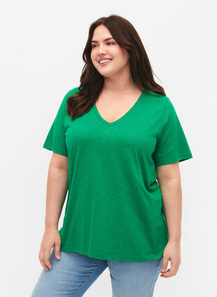 V-ringad bas t-shirt med korta ärmar, Jolly Green, Model image number 0