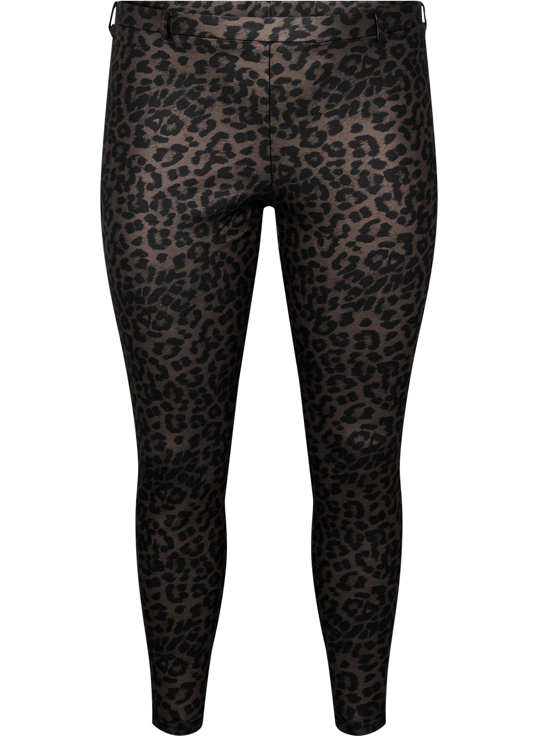 Zizzi Croppade leggings med leopardm&ouml;nster i coatedmaterial, Brun, Packshot image number 0