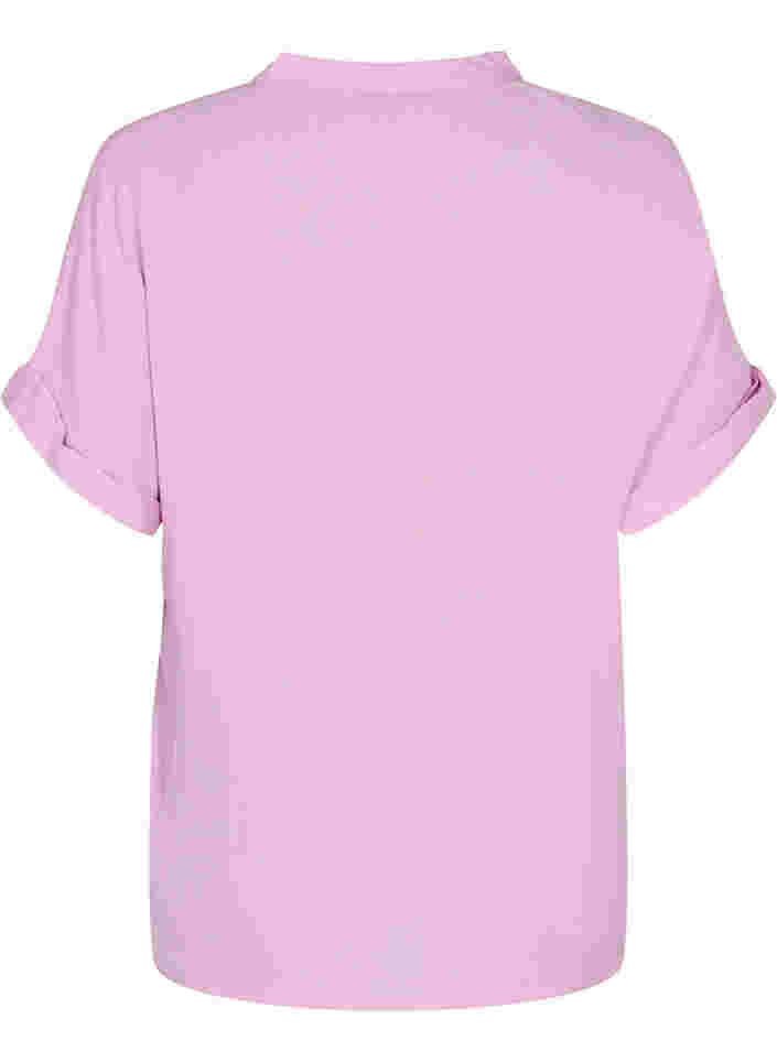 Kortärmad viskosskjorta med v-ringning, Mauve Mist, Packshot image number 1