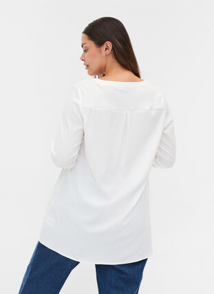 Lång skjorta med bröstficka, Warm Off-white, Model image number 1
