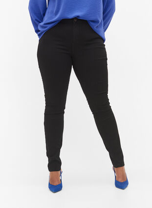 Extra slim Amy jeans med hög midja, Black, Model image number 4