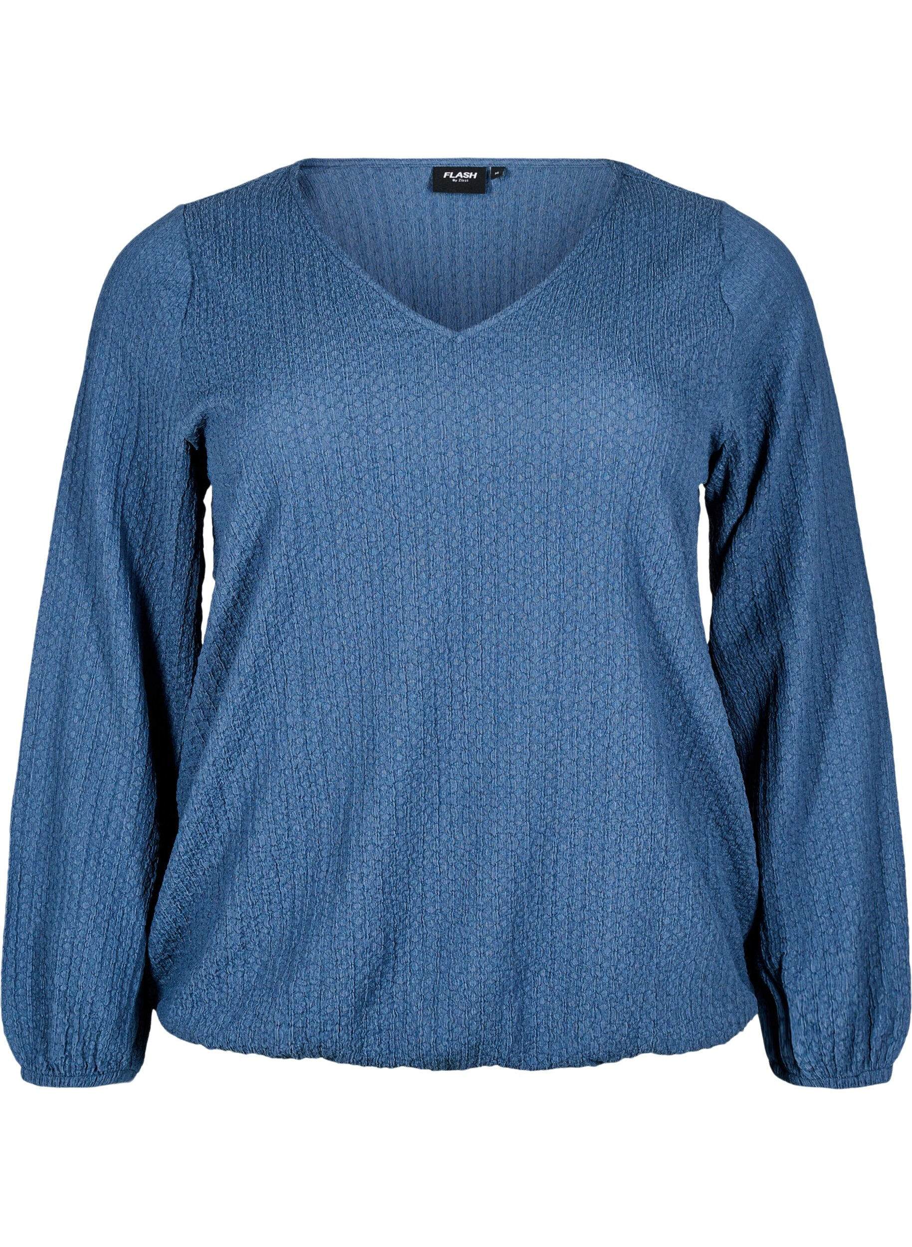 Zizzi FLASH - Blus med textur och l&aring;nga &auml;rmar, Sargasso Sea, Packshot image number 0