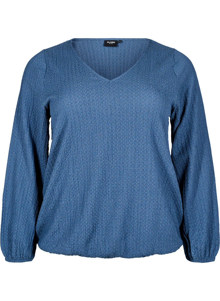 FLASH - Blus med textur och långa ärmar, Sargasso Sea, Packshot image number 0