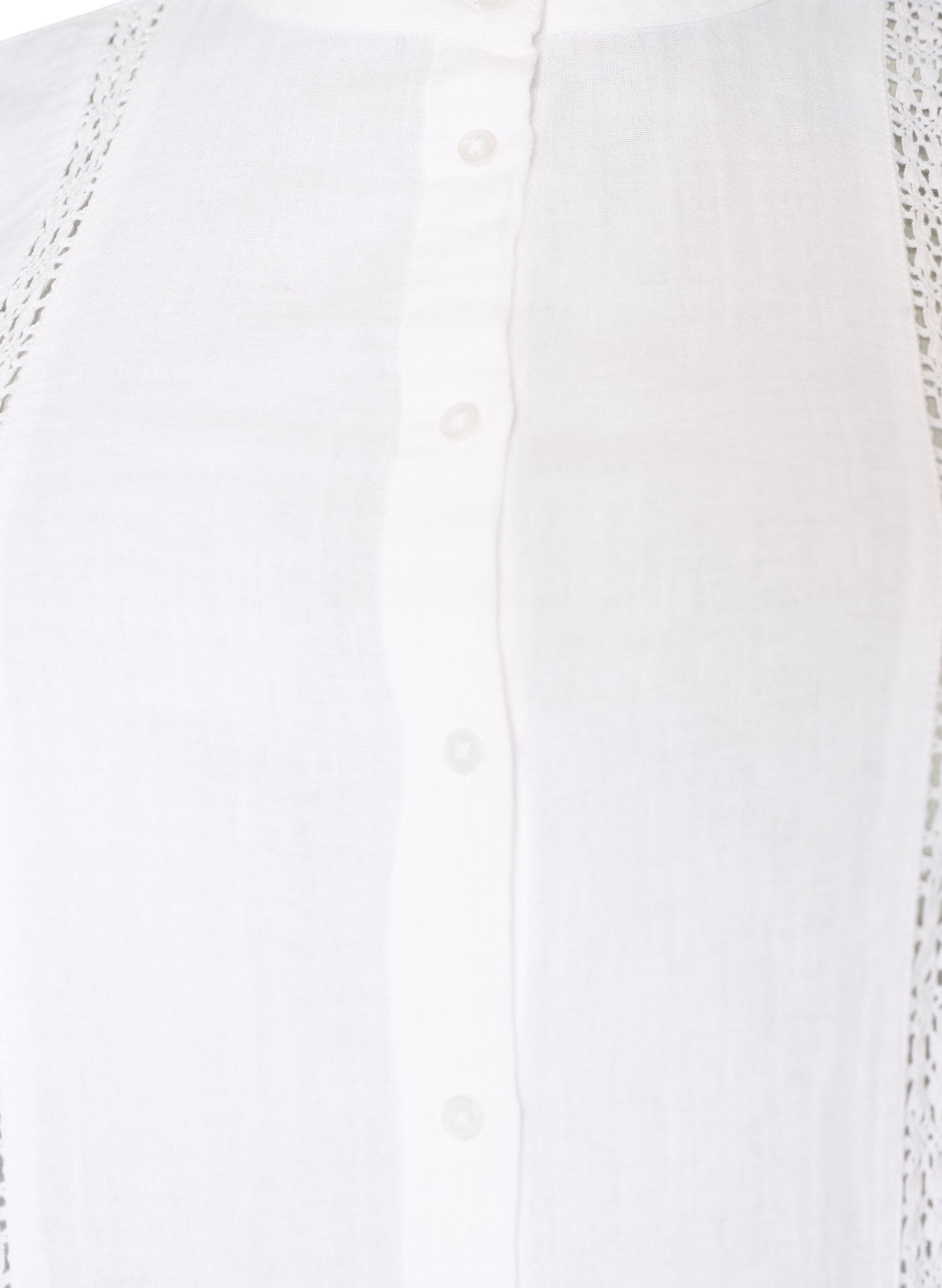 ZizziKort&auml;rmad blus i bomullsmuslin med virkad kant, Vit, Packshot image number 2