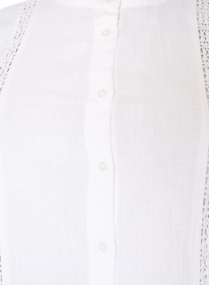 Kort&auml;rmad blus i bomullsmuslin med virkad kant, Vit, Packshot image number 2