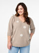 Stickad blus med broderade blommor, Simply Taupe Mel., Model image number 0