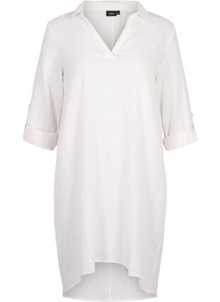 Randig klänning i bomull och linne, White, Packshot image number 0