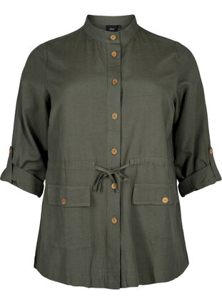 Skjorta i linneblandning med fickor, Thyme, Packshot image number 0