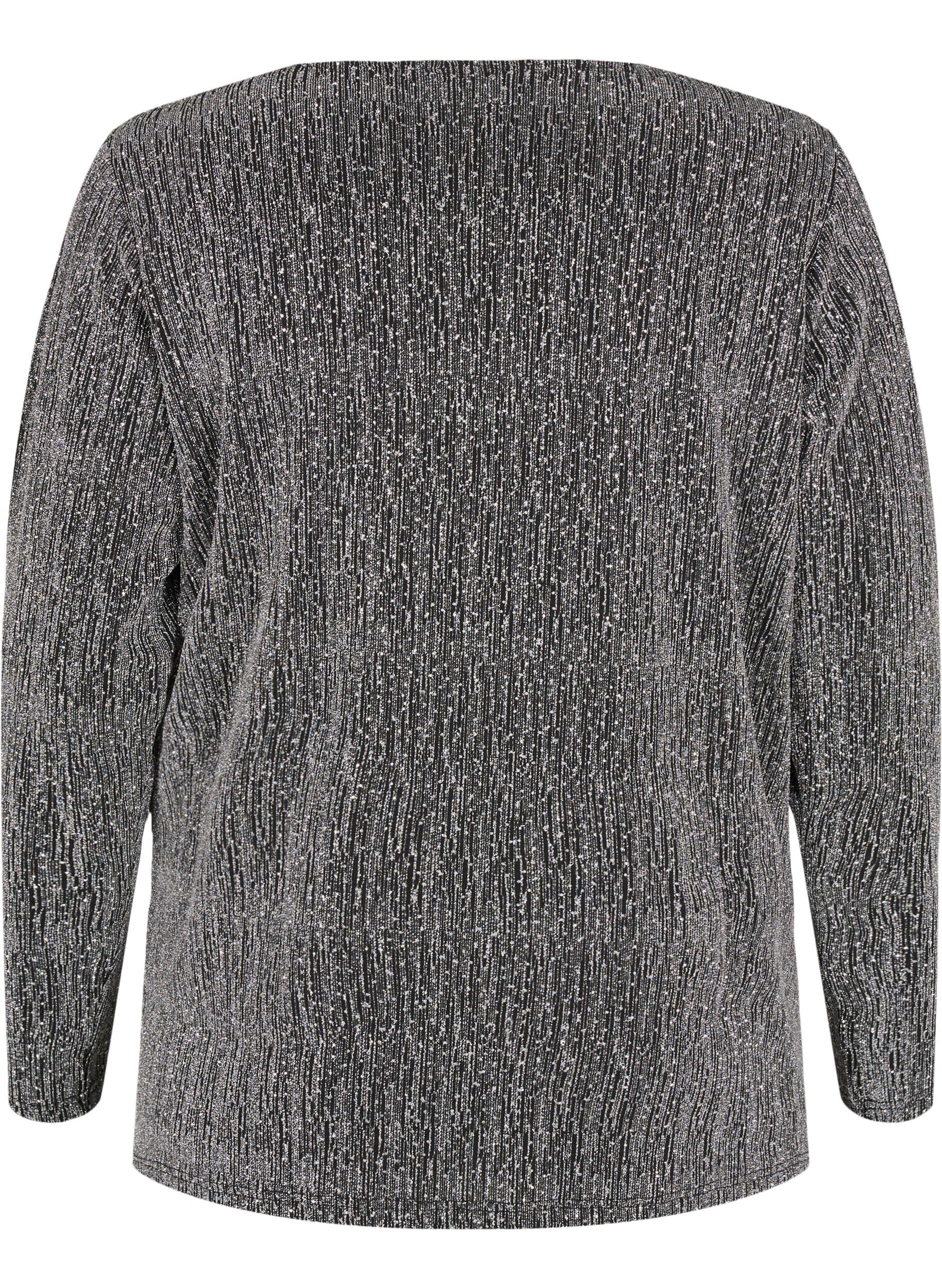 Zizzi Glittrig partytopp med omlott-look, Svart, Packshot image number 1