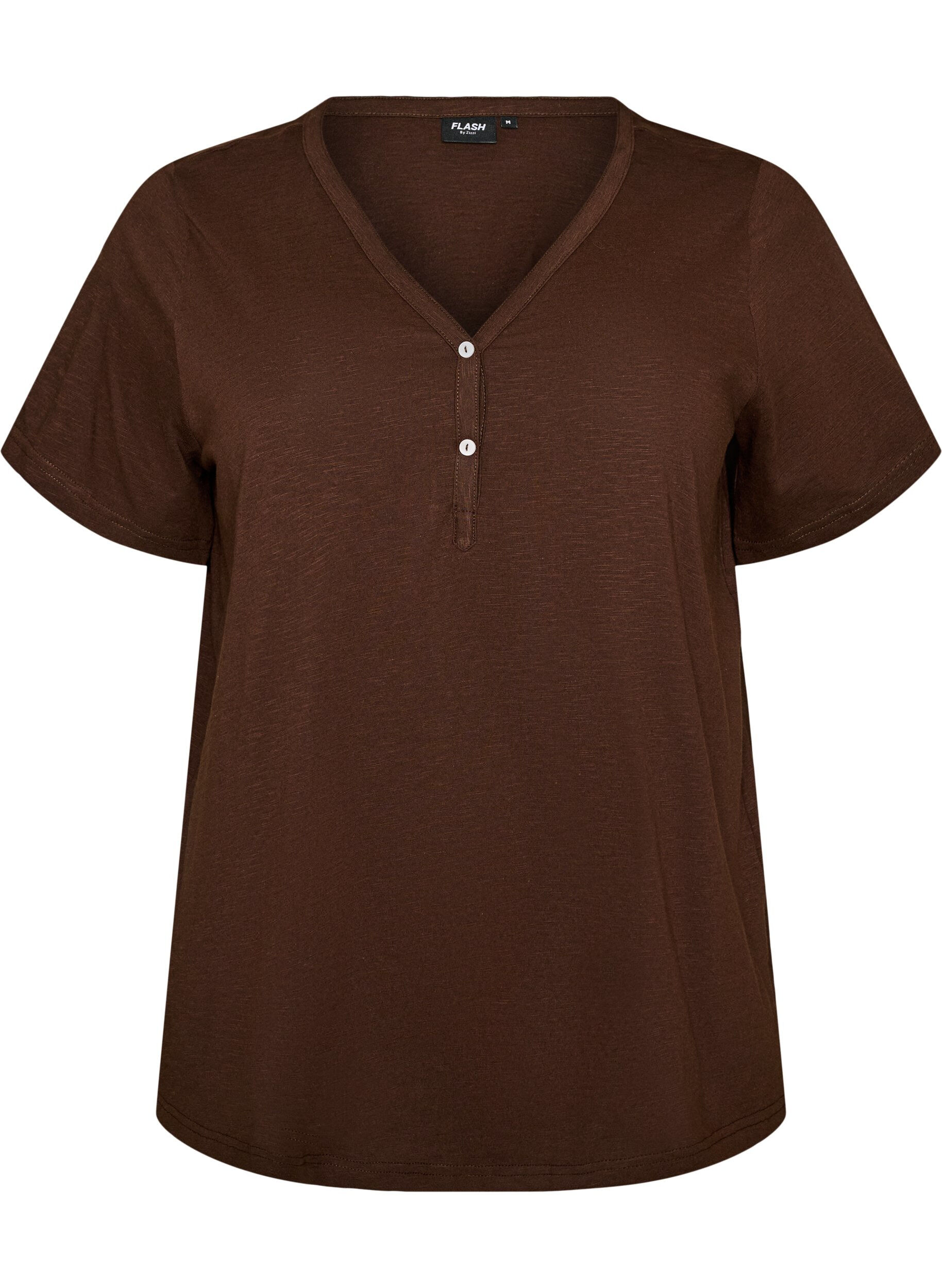 ZizziT-shirt med knappdetalj, Brun, Packshot image number 0