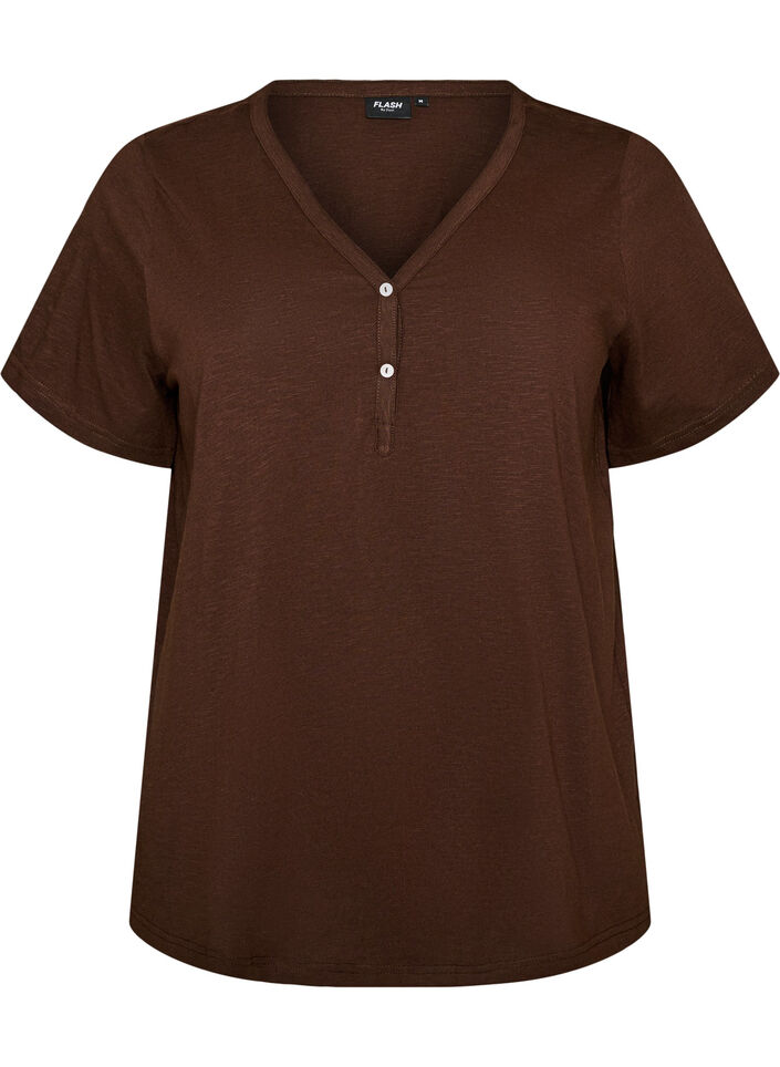 T-shirt med knappdetalj, Brun, Packshot image number 0