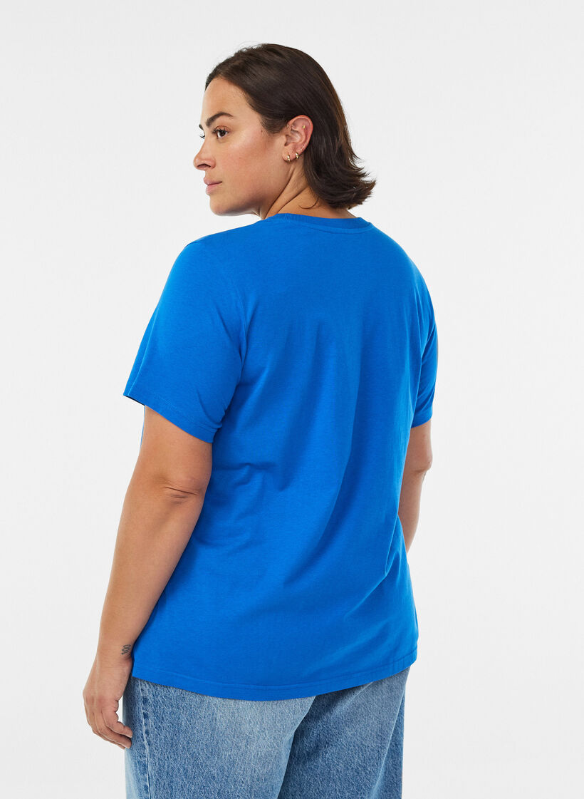 Enkel t-shirt i bomull med rund halsringning, Bl&aring;, Model image number 2