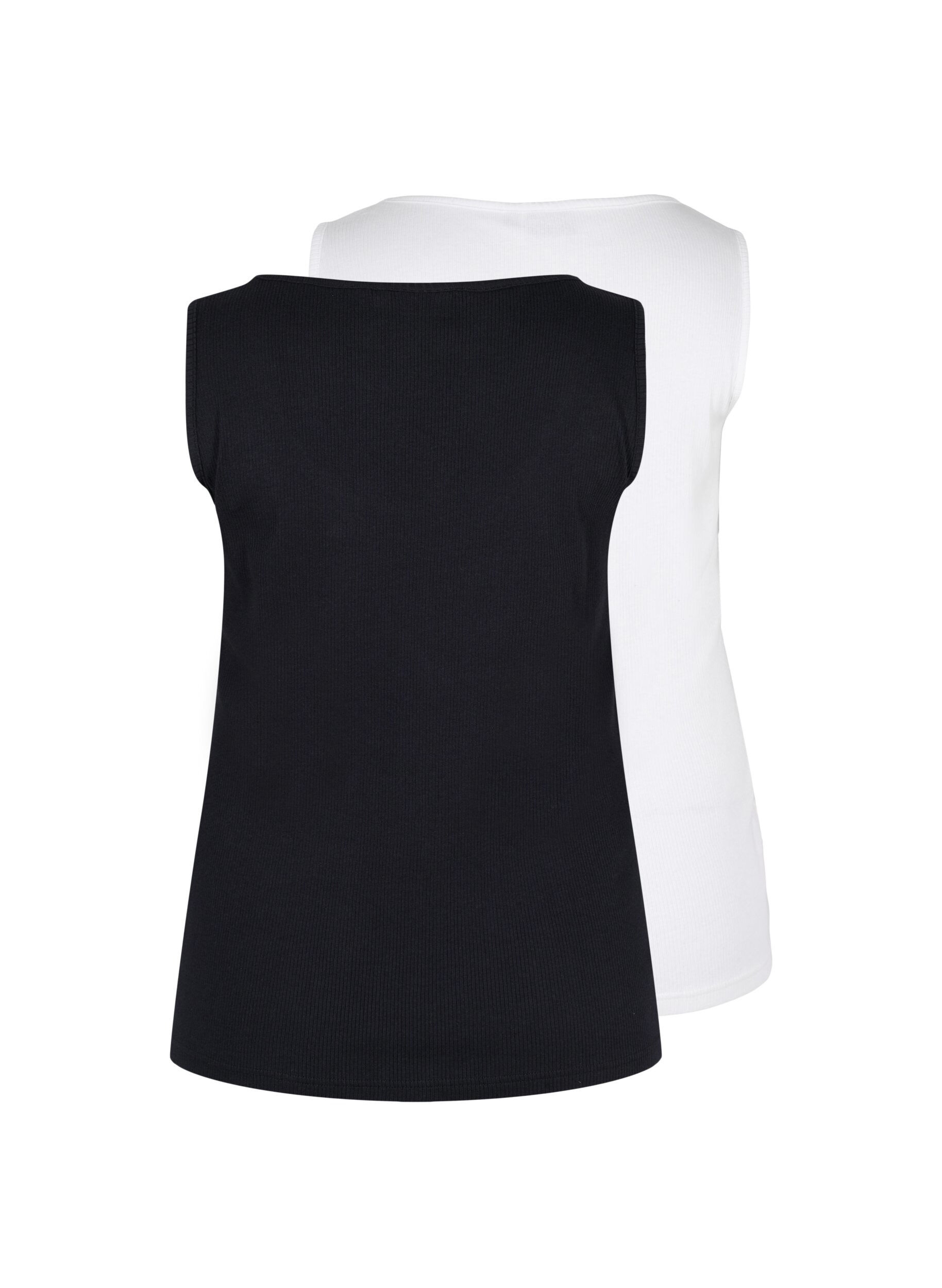 Zizzi 2-pack ribbad bas-tanktop , Black/Bright White, Packshot image number 1