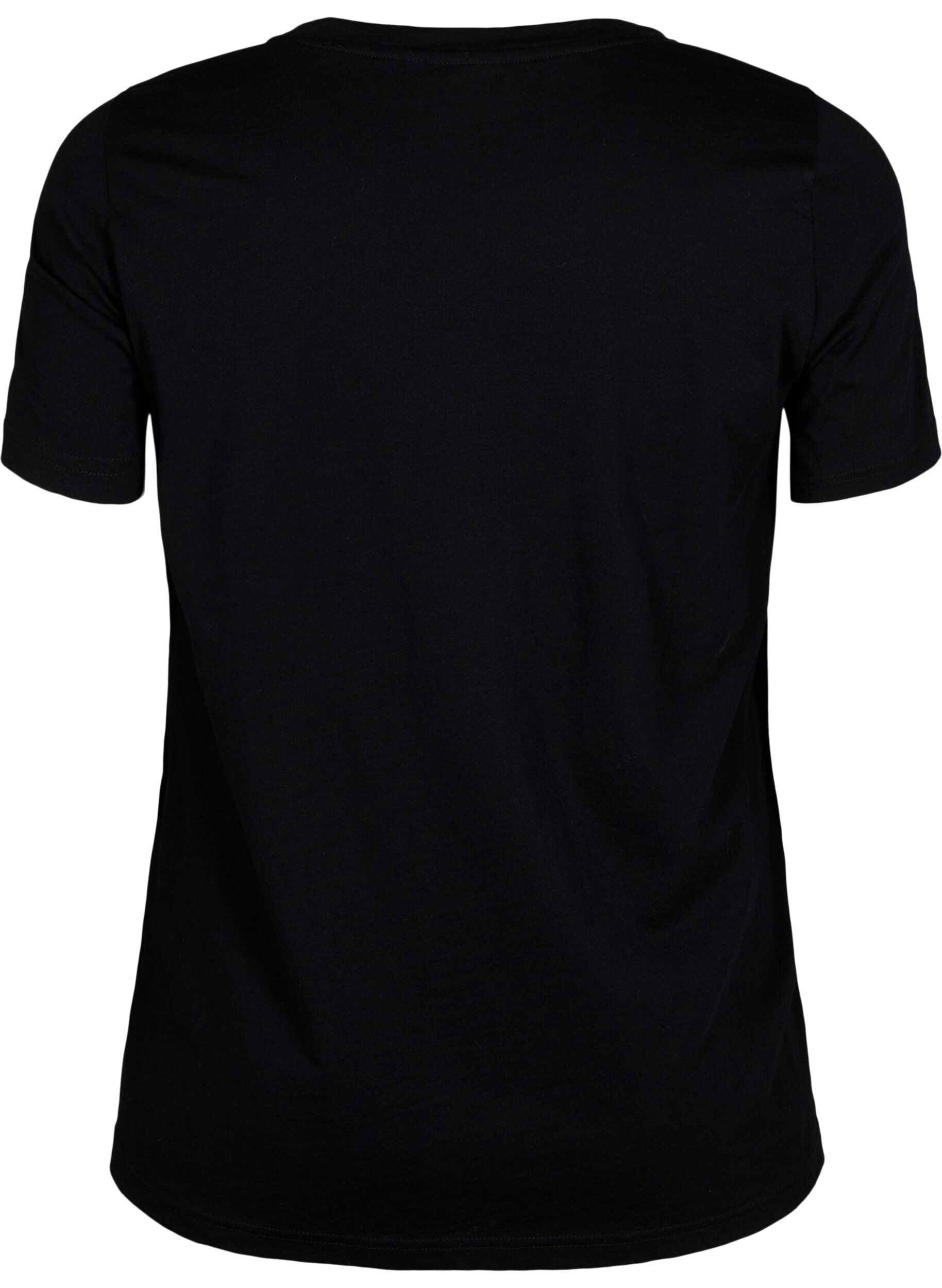 Zizzi T-shirt med motiv, Black w. Flower, Packshot image number 1