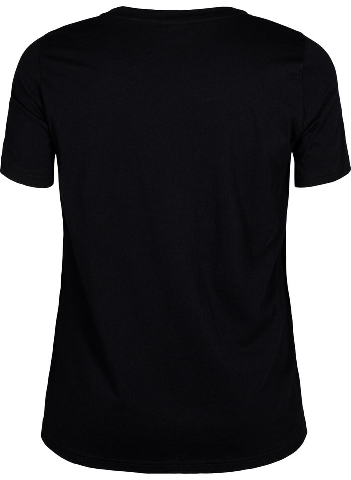 T-shirt med motiv, Black w. Flower, Packshot image number 1