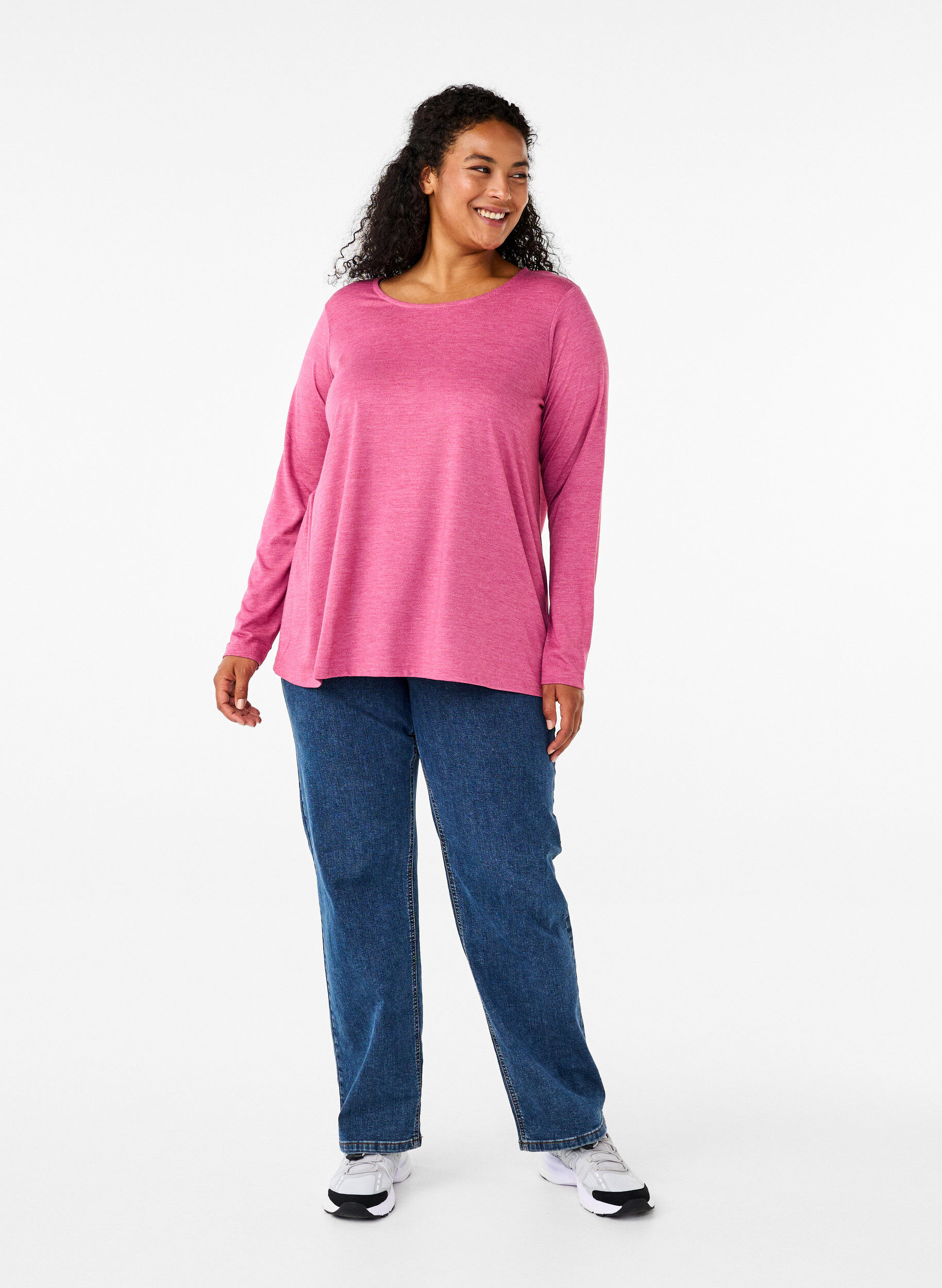 Zizzi L&aring;ng&auml;rmad T-shirt med rund hals, Malaga Mel., Model image number 2