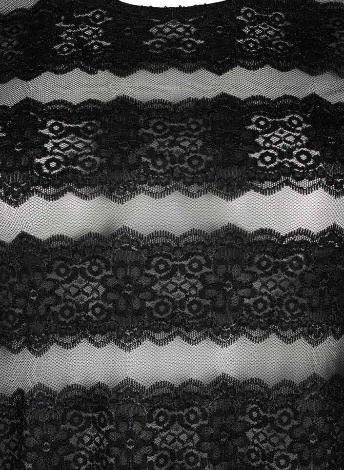 Midiklänning med spets och transparent mesh, Black, Packshot image number 2