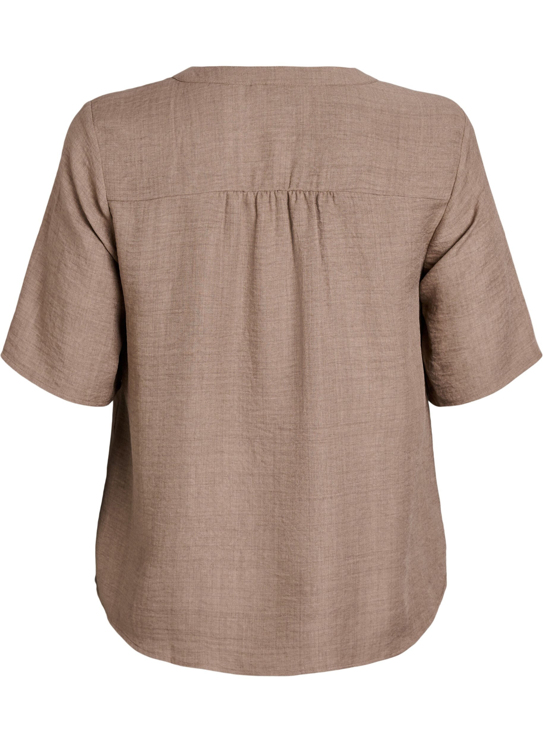 ZizziV-ringad skjortblus med korta &auml;rmar, Brun, Packshot image number 1