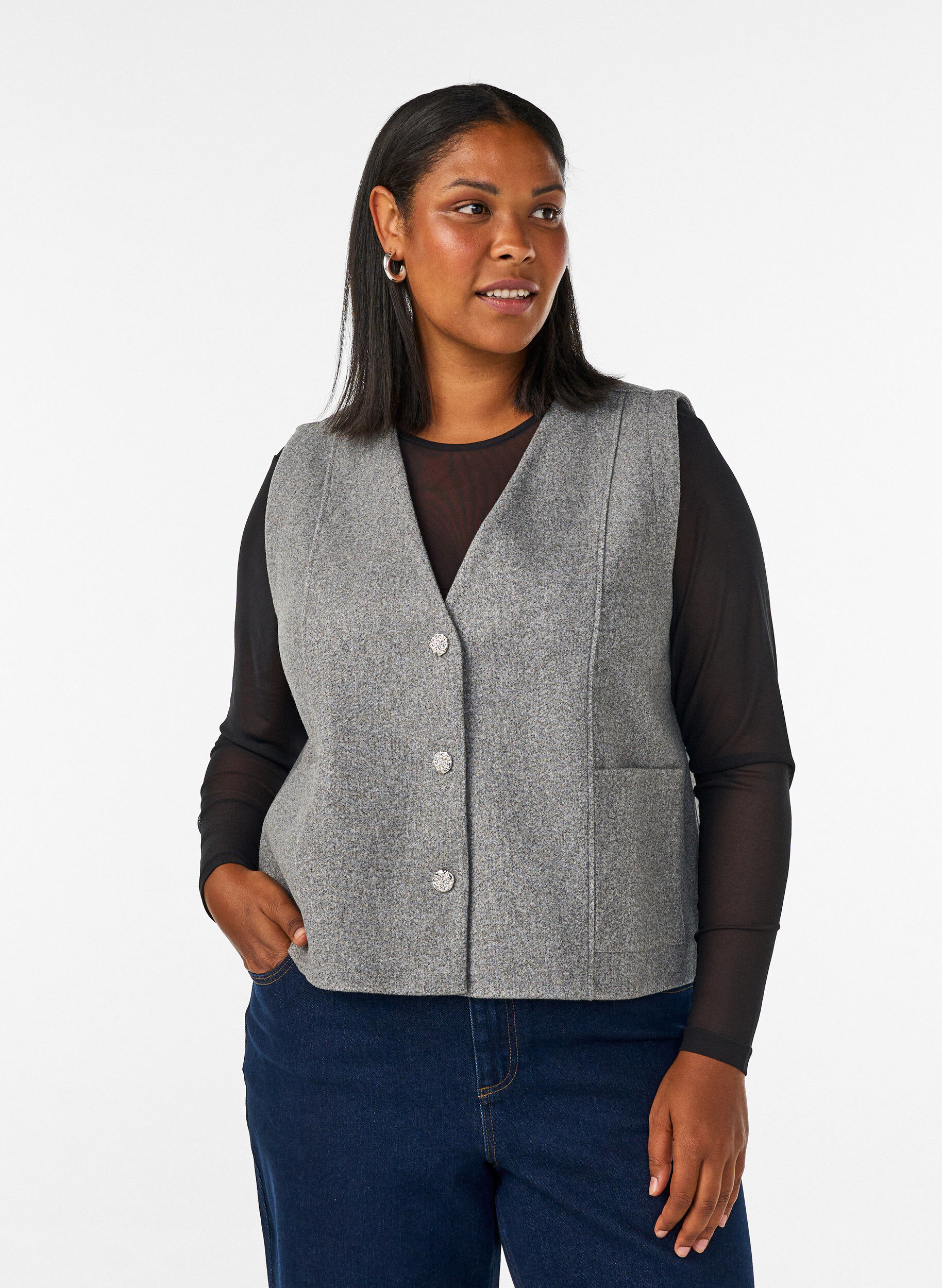 Meshblus med l&aring;nga &auml;rmar, Svart, Model
