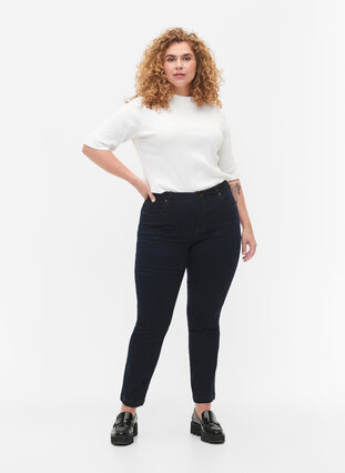 Slim fit Emily jeans med normalhög midja, Unwashed, Model image number 0