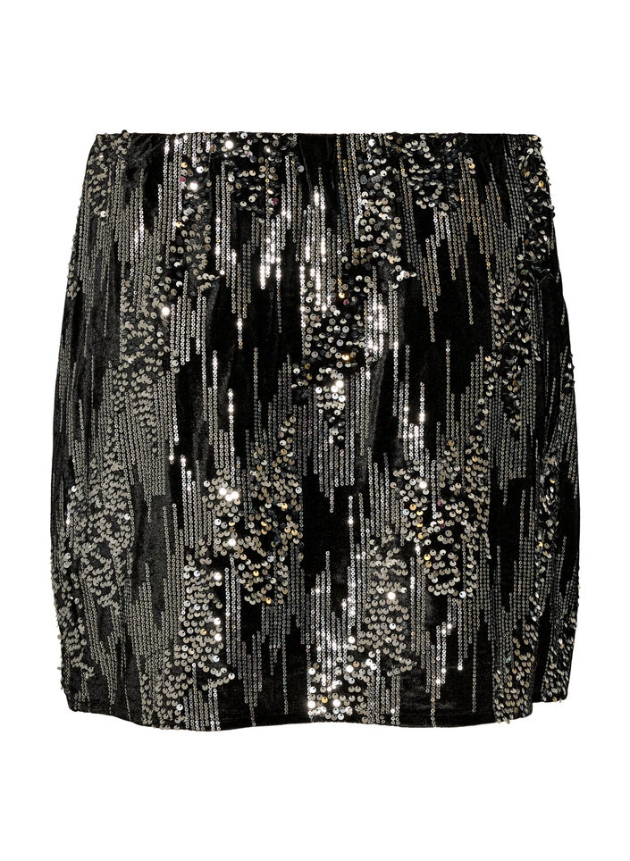 Kort kjol med paljetter, Svart, Packshot image number 1