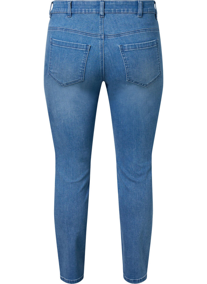 Croppade Emily jeans med broderi, Blue denim, Packshot image number 1