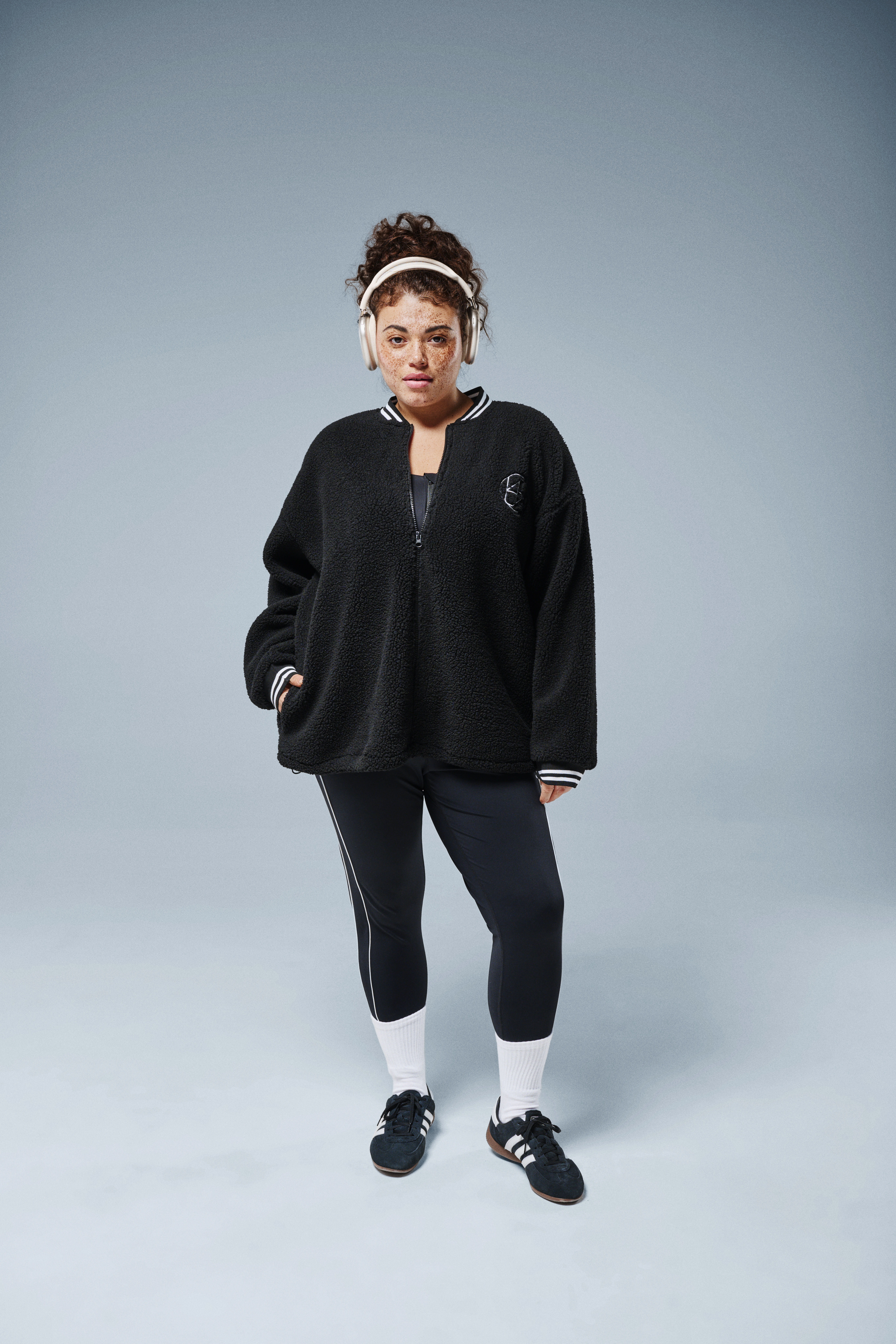 Teddyfleecejacka med randiga detaljer, , Model