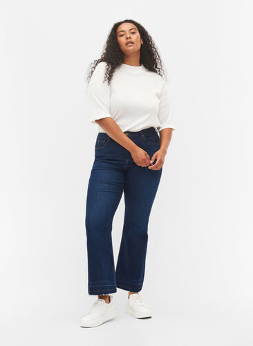 Ellen bootcut jeans med hög midja, Dark blue, Model image number 0