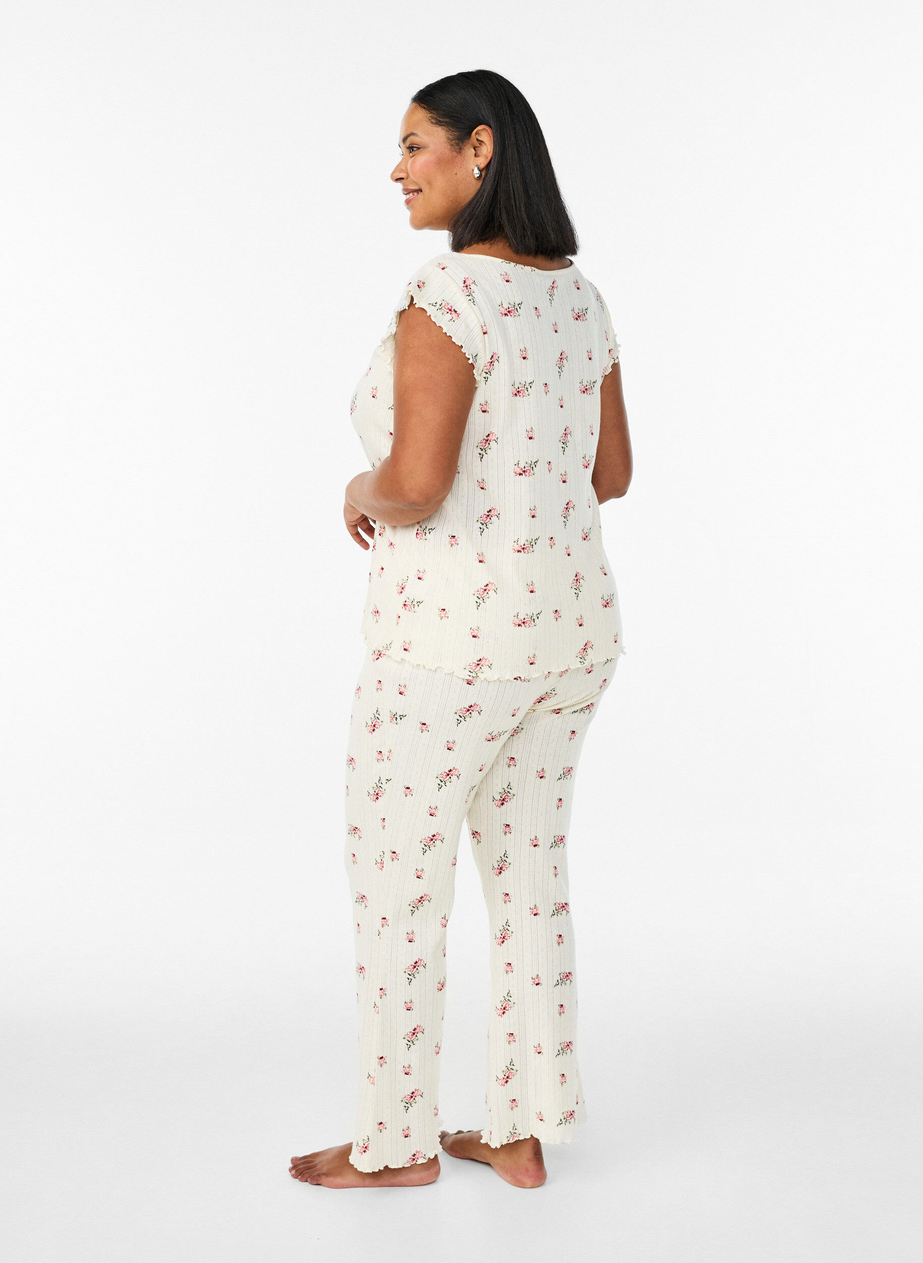 Zizzi Pyjamasbyxor i ekologisk bomull med strukturerat m&ouml;nster, Vanilla, Model image number 1