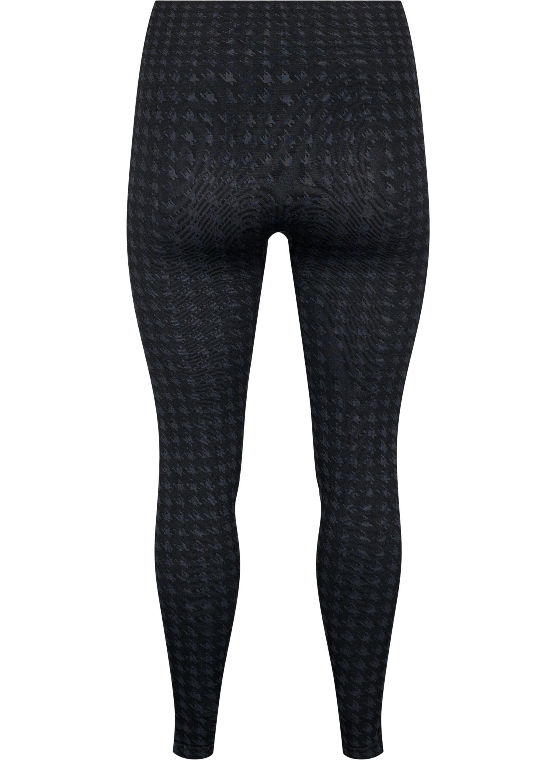 Zizzi Hundtandsm&ouml;nstrade leggings utan s&ouml;mmar, Black w. Dark Grey, Packshot image number 1