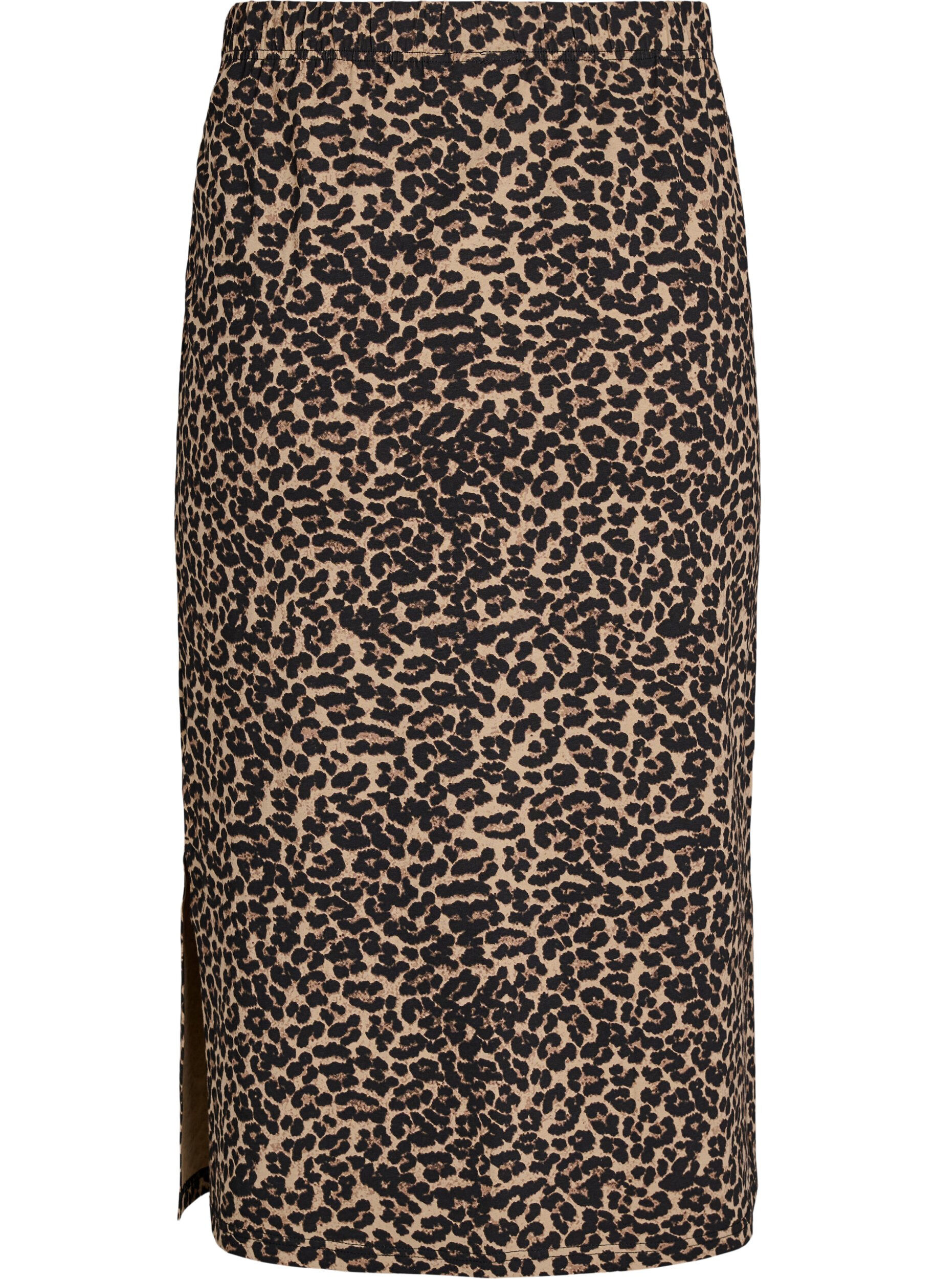 Zizzi Midikjol med slits och leopardm&ouml;nster, Brun, Packshot image number 1