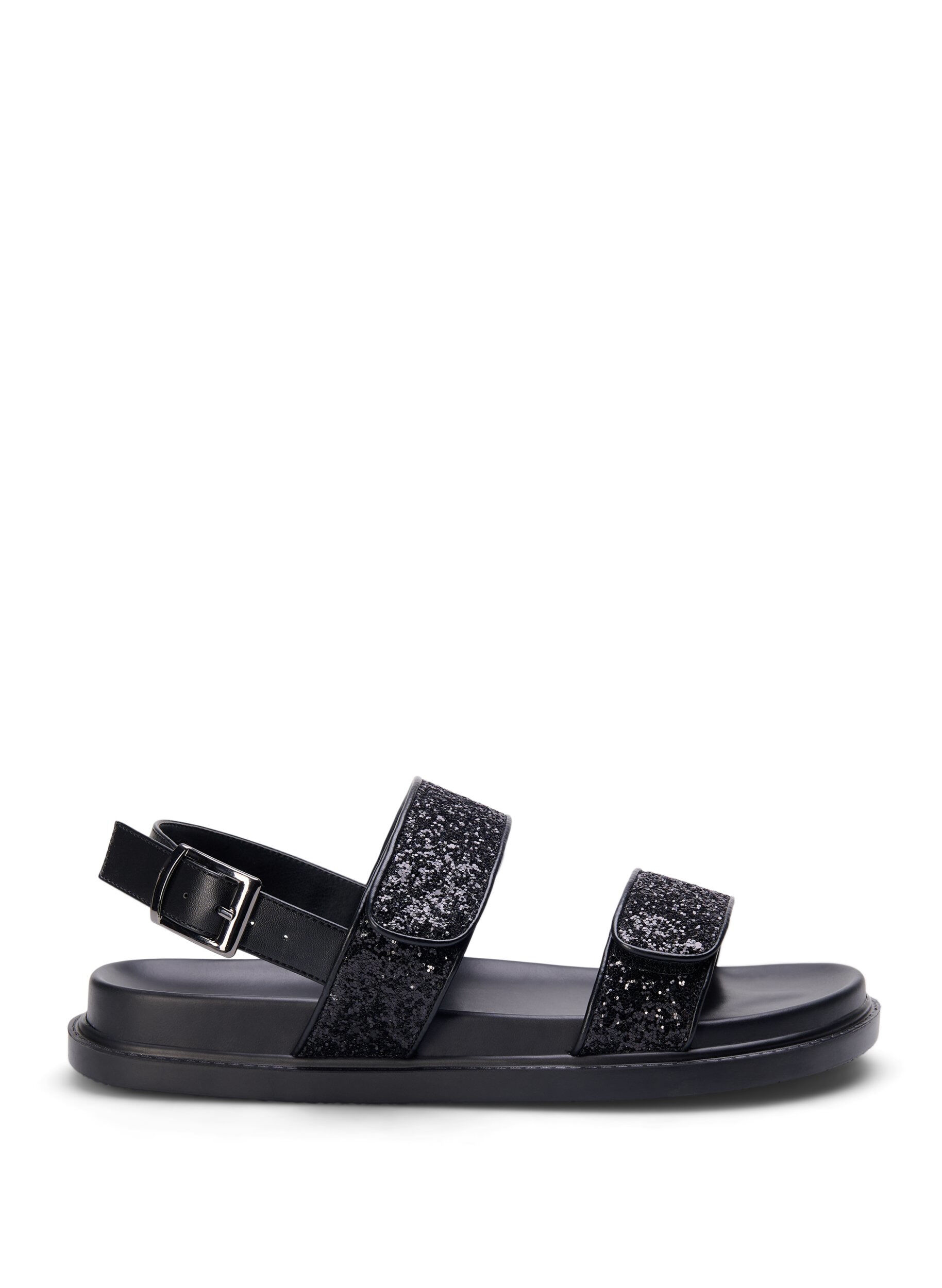 Zizzi Wide fit - Glittersandal med kardborrekn&auml;ppning, Svart, Packshot image number 0