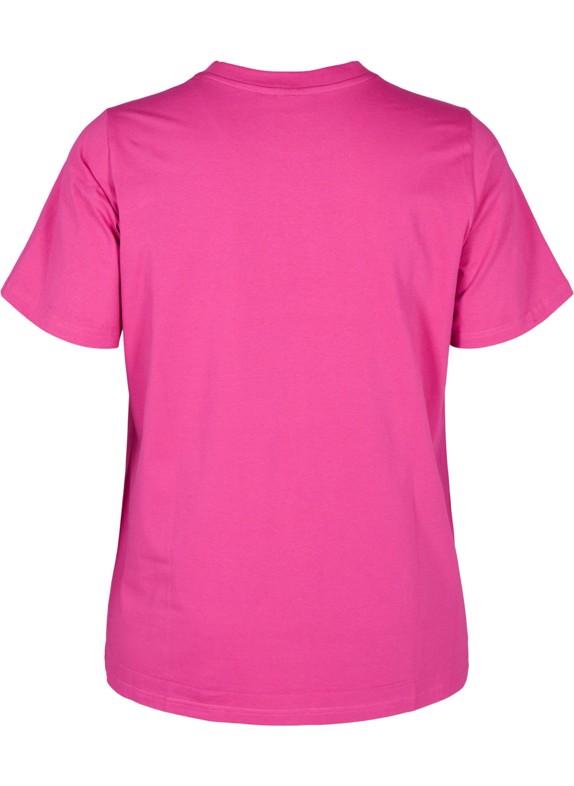Zizzi T-shirt i ekologisk bomull med rund halsringning, Raspberry Rose, Packshot image number 1